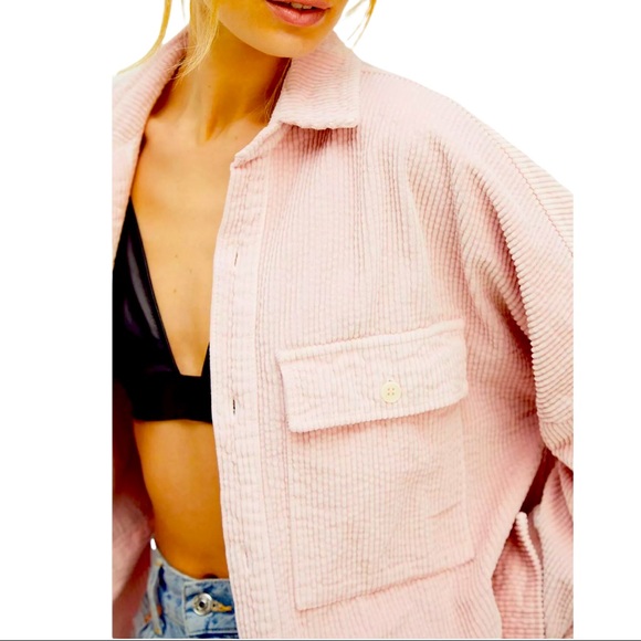 New CP Shades x Free People Pink Oversized Corduroy Buttondown Top / Jacket USA - Picture 3 of 11